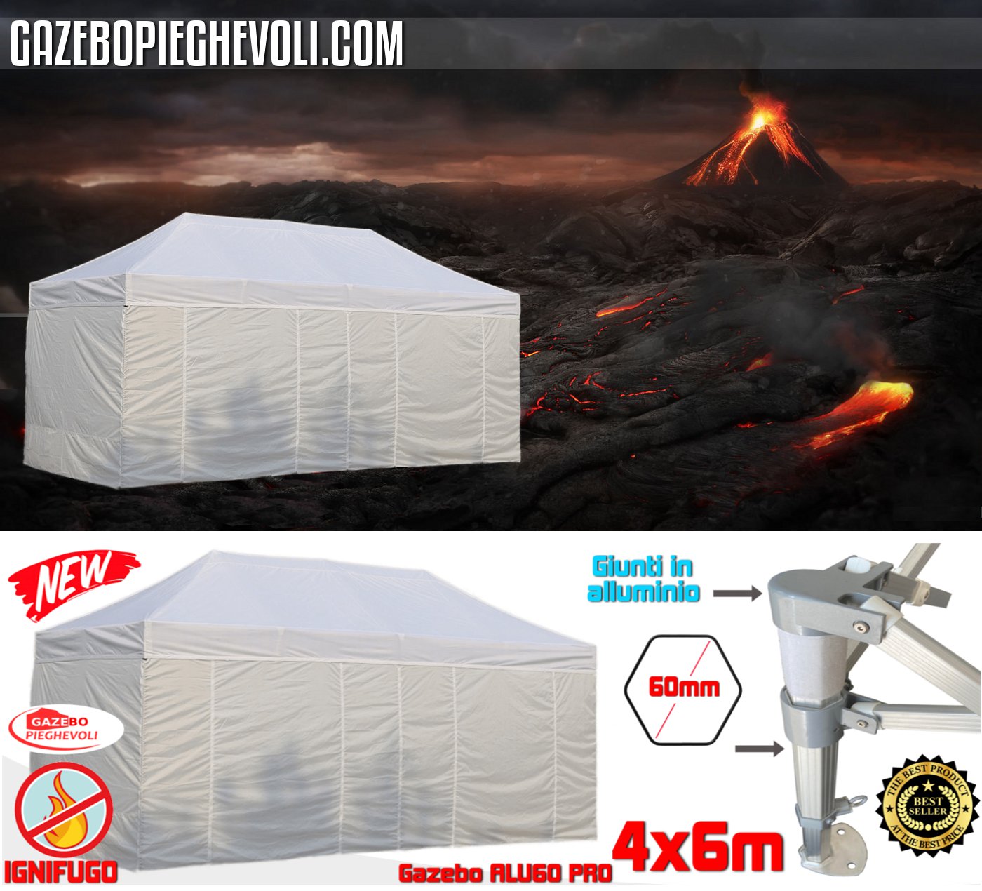 gazebo pieghevole alluminio portatile retrattile eventi feste stand chiosco mercato mercatini tensolux