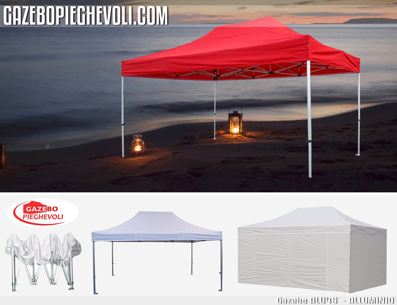 gazebo pieghevole alluminio portatile retrattile eventi feste stand chiosco mercato mercatini tensolux