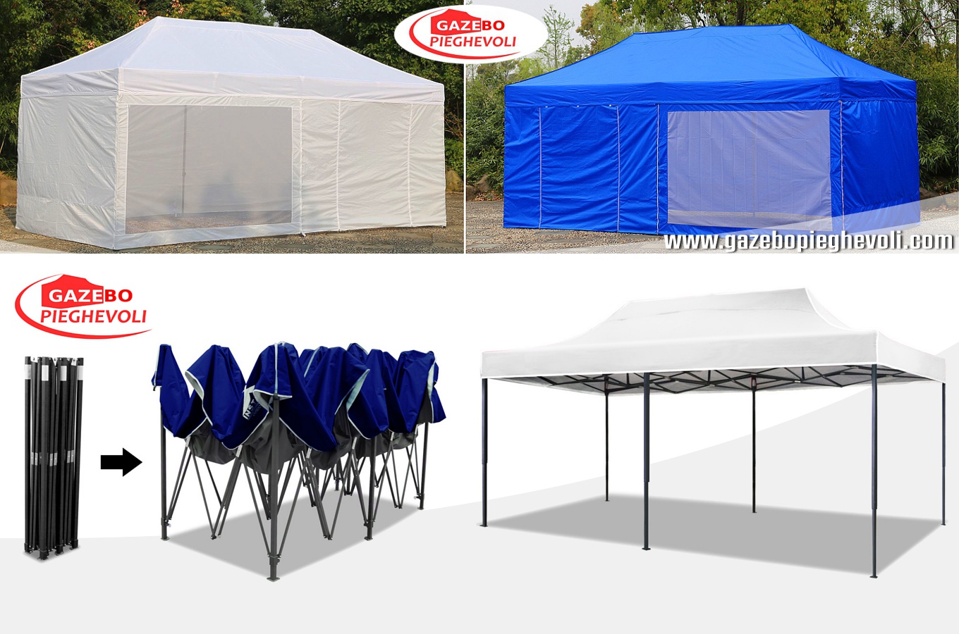 gazebo professionale certificato uso pubblico con telo in pvc